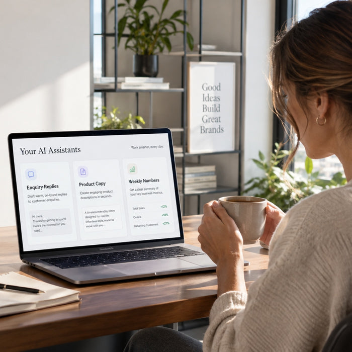Mind the Shop Custom ChatGPT Assistants service cover for three business AI assistants