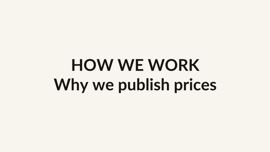 How we work — why we publish every price, category card