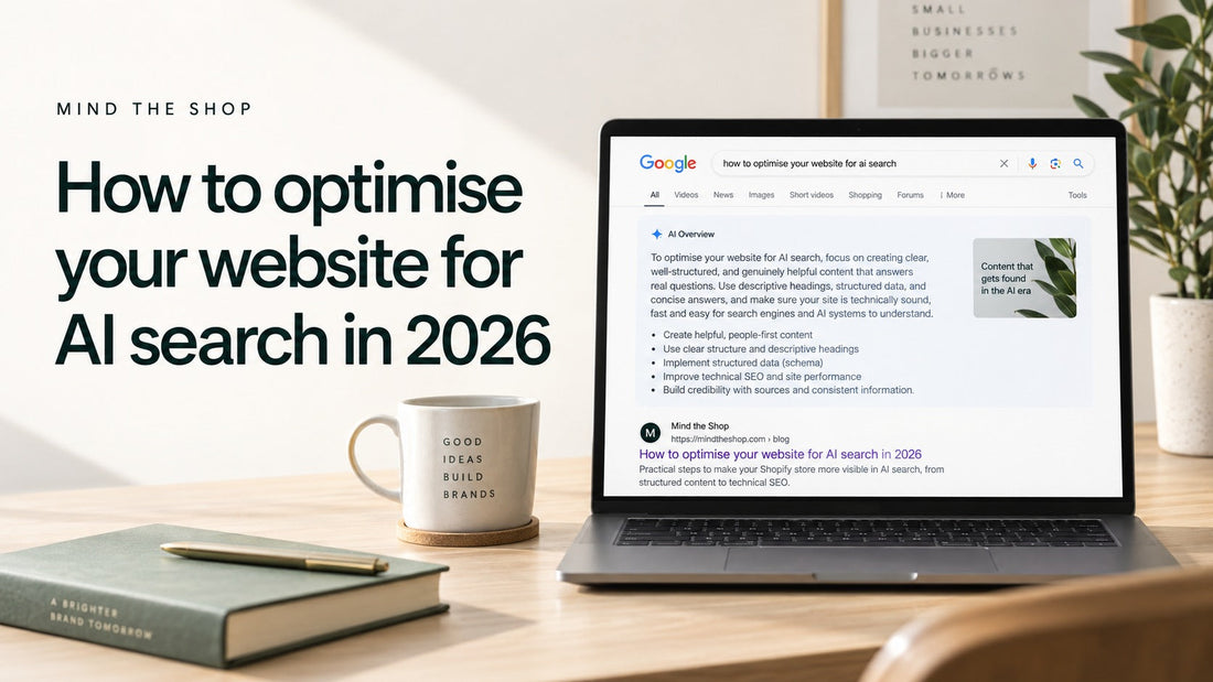Laptop showing website content being optimised for AI search visibility in 2026