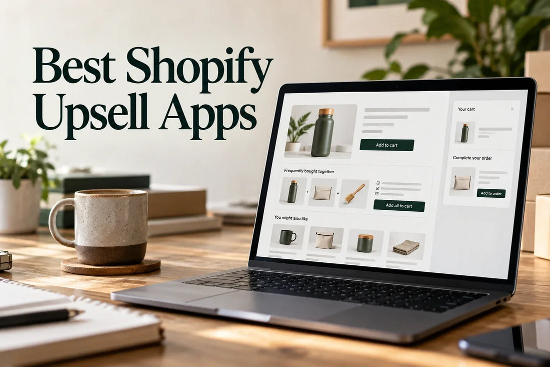 Laptop showing product add-ons and frequently bought together offers on an ecommerce store.