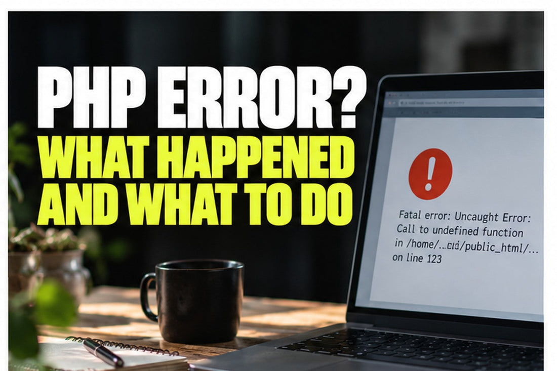 Laptop displaying a PHP error, illustrating the critical PHP2Shell vulnerabilities affecting PHP websites in October 2026.