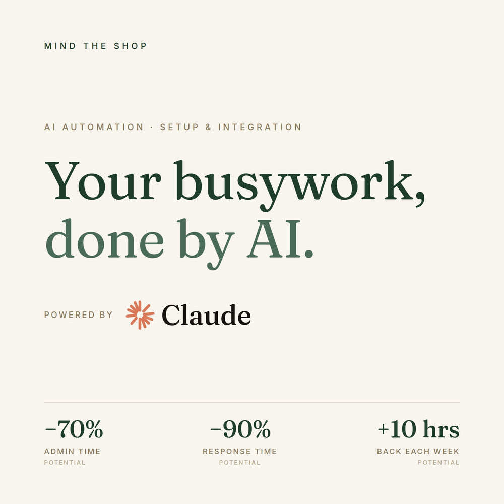 Mind the Shop Claude AI automation setup and integration service cover