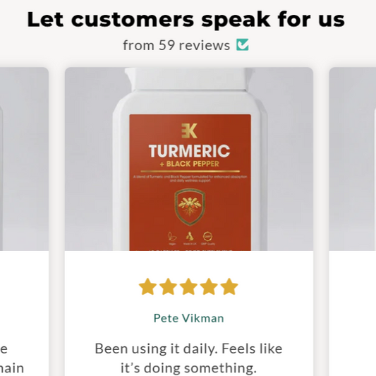 A promotional banner showing three packaged supplement boxes side by side with review text above and below. The center package is labeled Turmeric Black Pepper, flanked by two Ginkgo Bioba 8+ boxes.