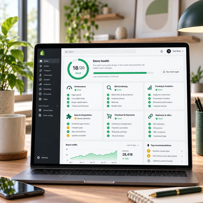 Mind the Shop Store Health Check cover for a 20-point Shopify audit
